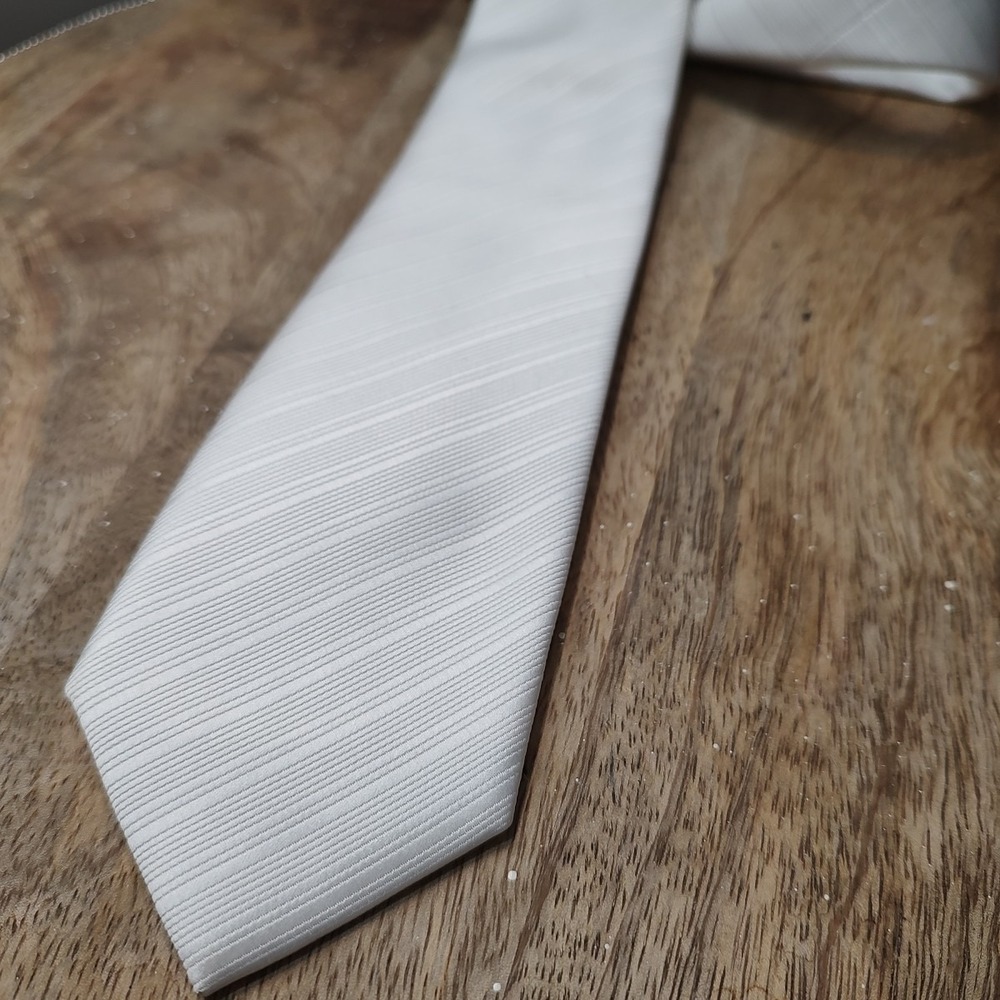 Alfani‎ Men's Solid Textured Slim Tie Bright White Striped 60x2.5" Prom Wedding